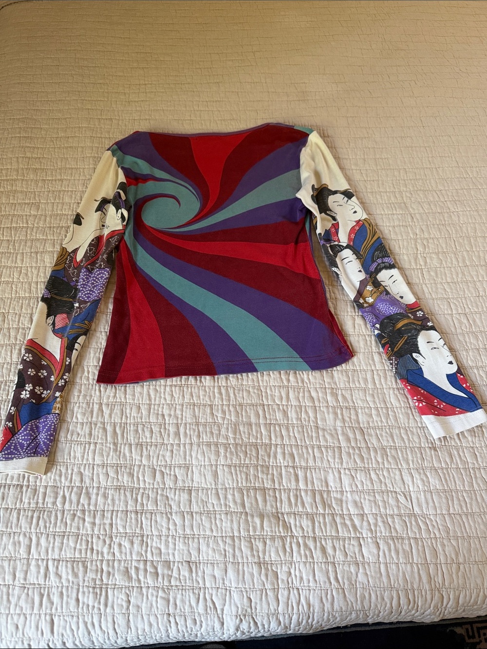 Vintage Y2K Custo Barcelona Geisha Portrait Graphic Top Long Sleeve M - Picture 4 of 8